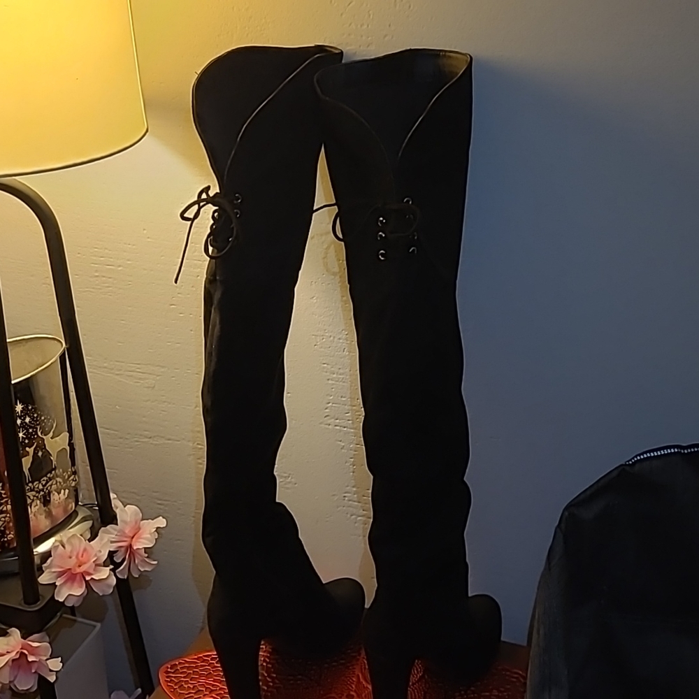 Wild Pair Womens Black Fabric Over The Knee Heeled Boots Size US 7